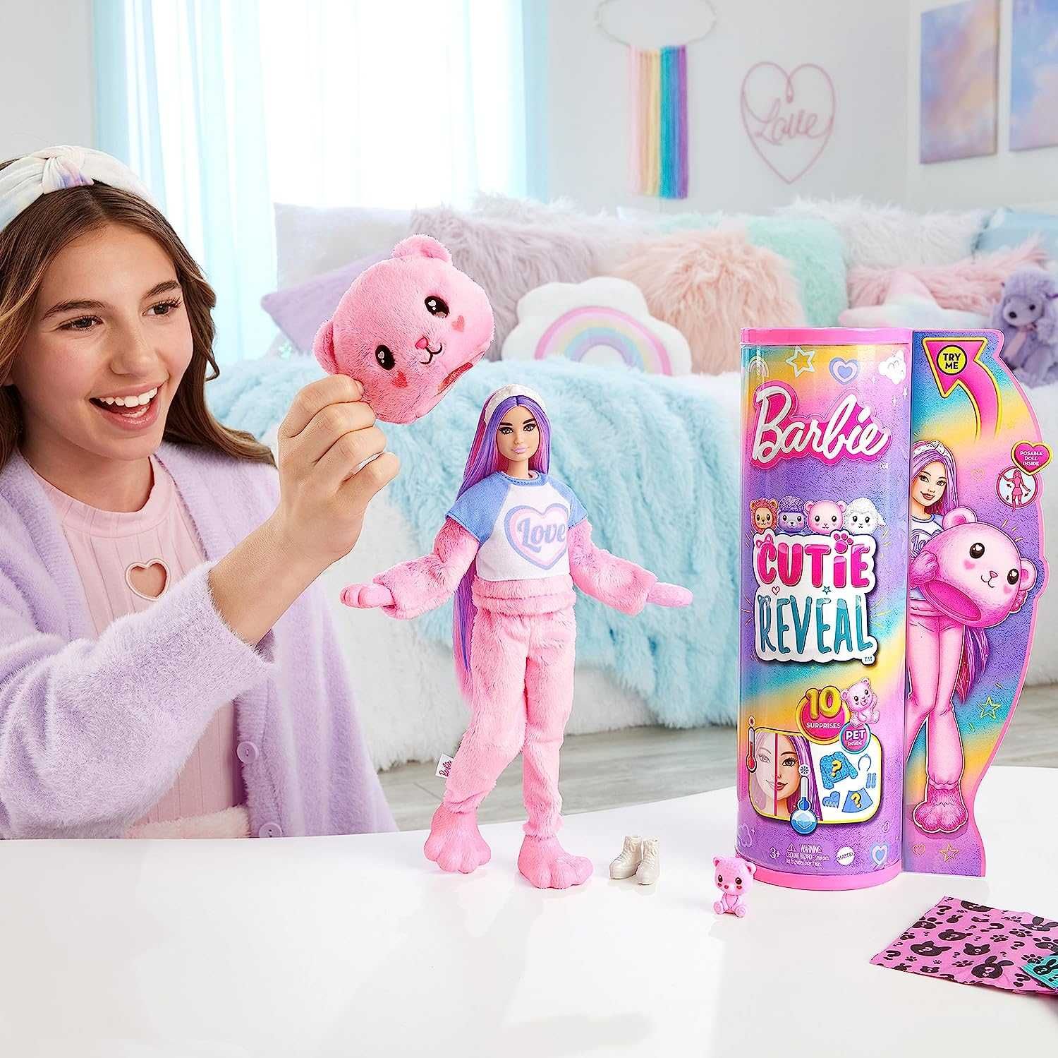 Barbie Cutie Reveal Doll with Pink Hair & Teddy Bear Барбі Ведмедик