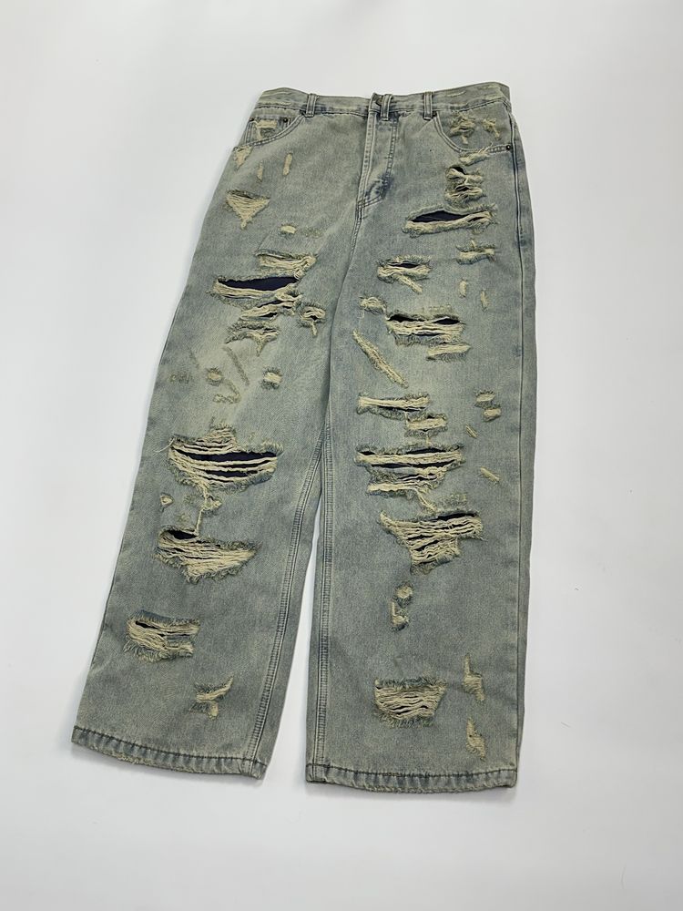 Distressed baggy y2k archive opium custom джинсы голубые синие джинси