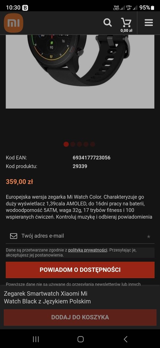 Smartwatch Xiaomi czarny z językiem polskim