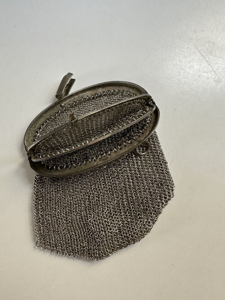 Porta moedas duplo antigo em malha de prata