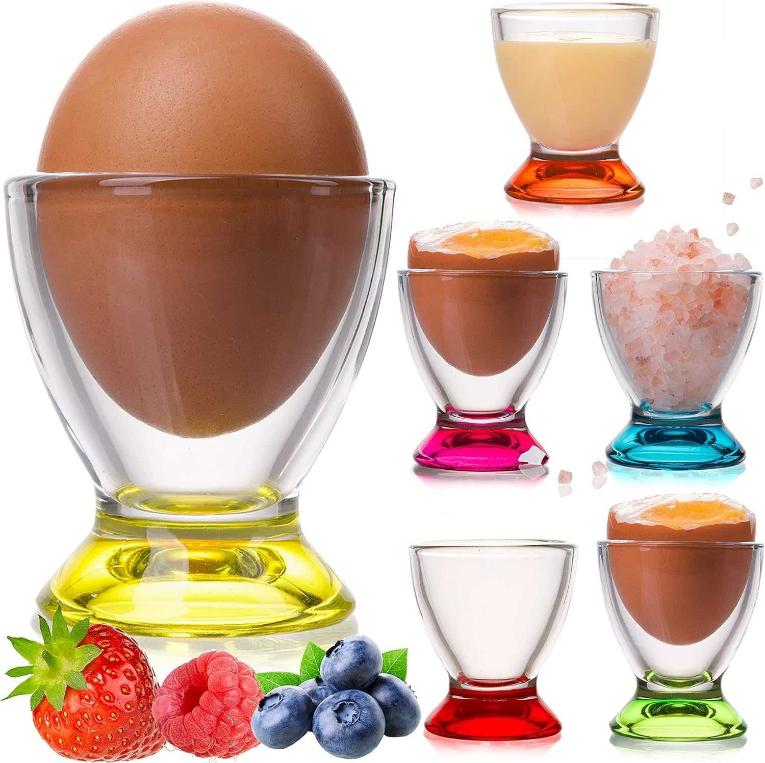 Zestaw kolorowych kieliszków do jajek ze szkła 6 szt