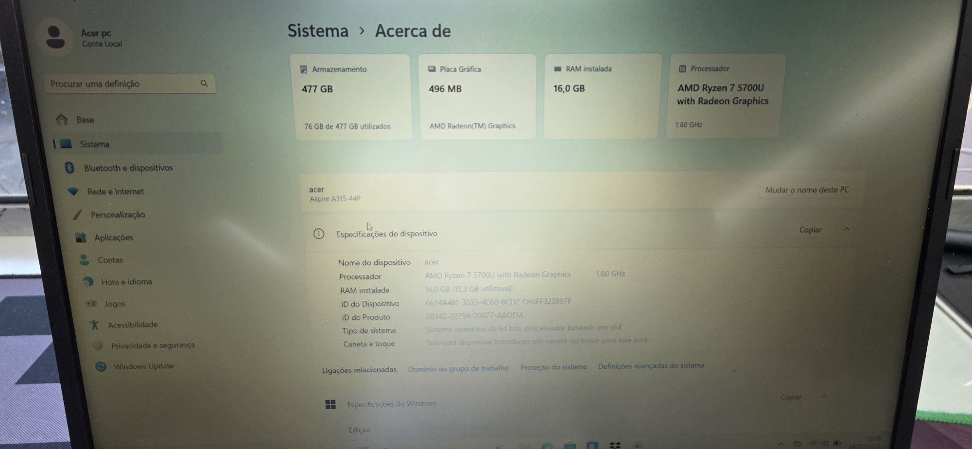 Acer Aspire 3 A315-44P AMD Ryzen 7 5700U/16GB/512GB SSD/15.6"