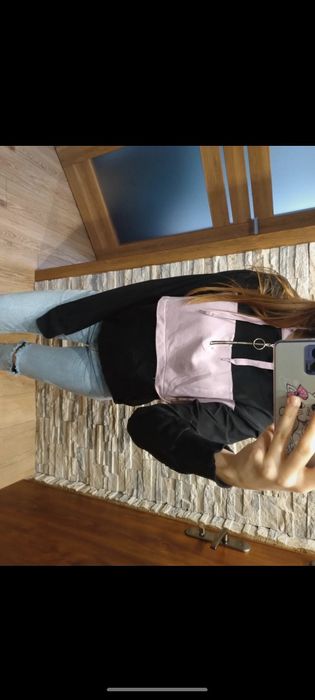 NOWA bluza czarna fioletowa z kapturem i zamkiem