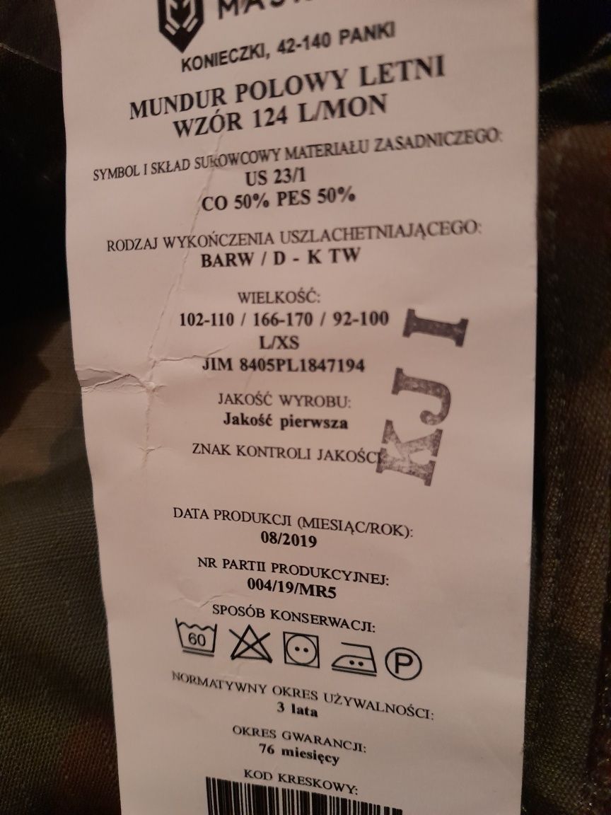 Mundur polowy letni 124L, L/XS wzór 2019