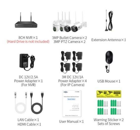 Kit CCTV WiFi videovigilância 8CH 4 câmaras 3MPx 2 rotativas Hiseeu