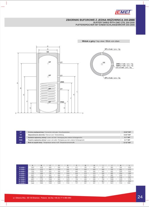 Zbiornik BUFOR 800l 1-wezownica
