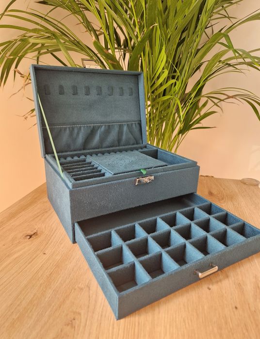 Szmaragdowy luksusowy kuferek na biżuterię z kluczykiem nowy duży XXL