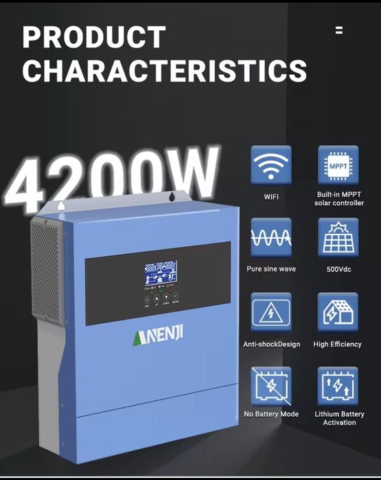 Гібридний інвертор 24v 4kw Powland Easun  Anenji WiFi модуль інвектор