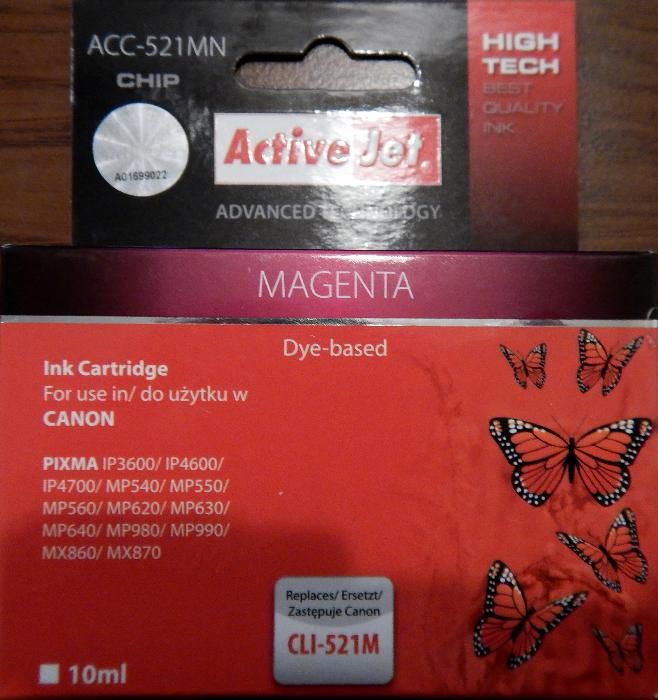 TUSZ do Canon CLI-521M (CHIP), NOWY! Kolory: M, Y, C, Bk, 10 ml z CHIP