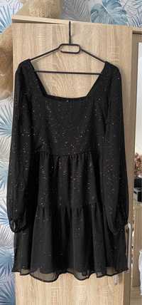Szyfonowa czarna sukienka mini z falbanami