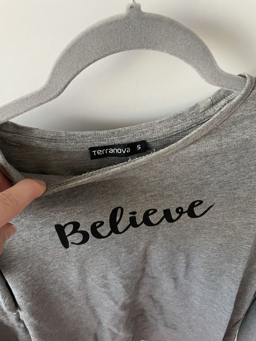 Szara jesienna bluzka damska z długim rękawem bawełna wiskoza