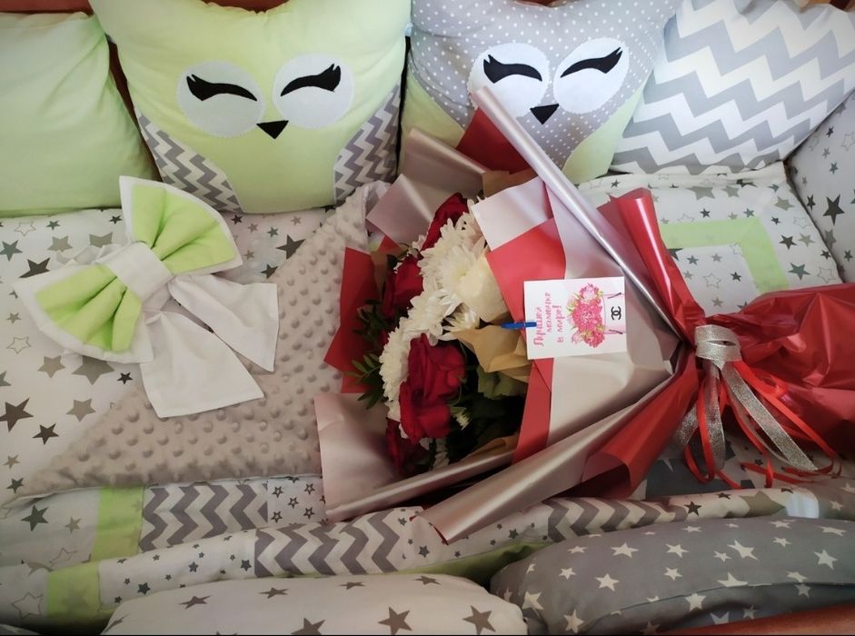 Бортики в ліжечко, постель и защита в кроватку, конверт на виписку