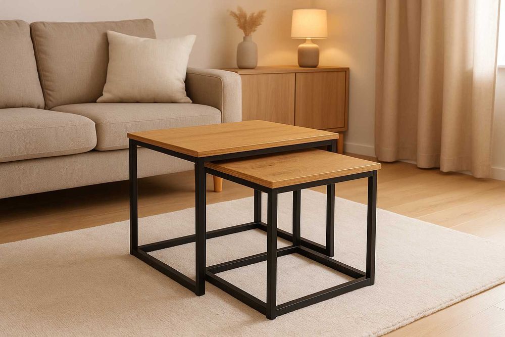 Nowe Stoliki Kawowe Zestaw 2szt. Rozkładany Ława Stół Kwadratowy Dąb