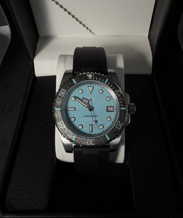 Relogio Automatico Seiko Mod Submariner Aquamarine Blue Tiffany