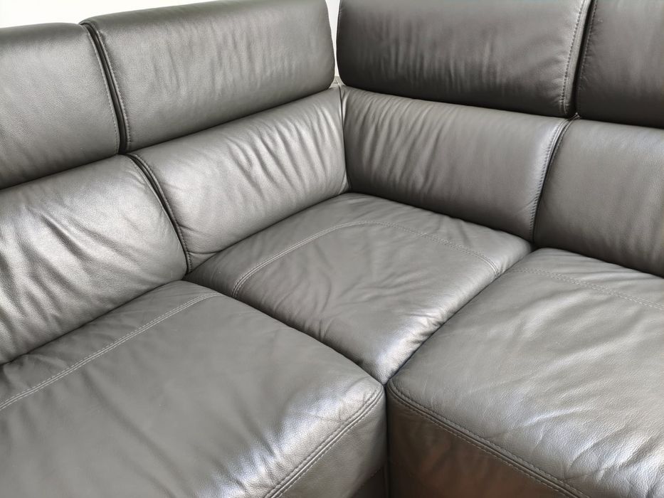 Etap Sofa / Skóra naturalna / ciemny szary grafit / Skórzany narożnik