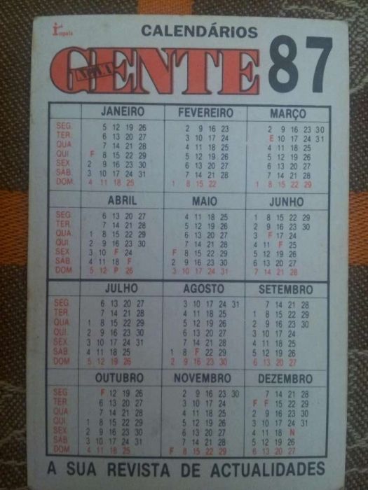 Calendário nova gente 1987