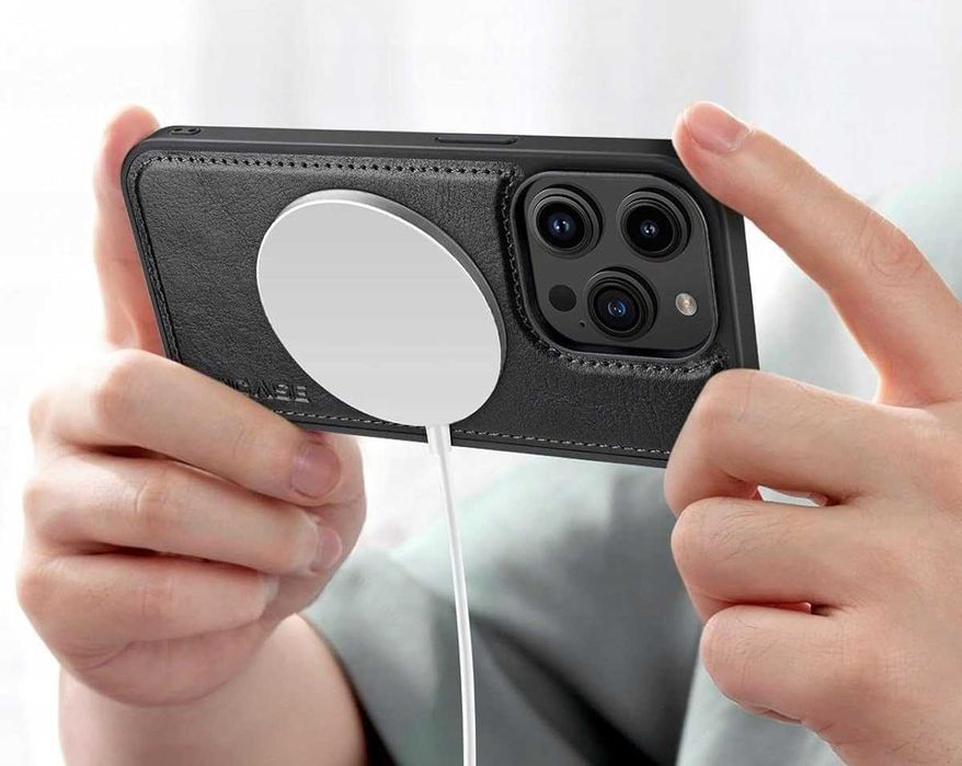 Ocase etui skórzane iPhone 15 Pro Max czarne magsafe portfel 2w1