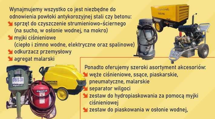 Wynajem myjki ciśnieniowej, piaskarki, kompresora, odkurzacz sprężarki