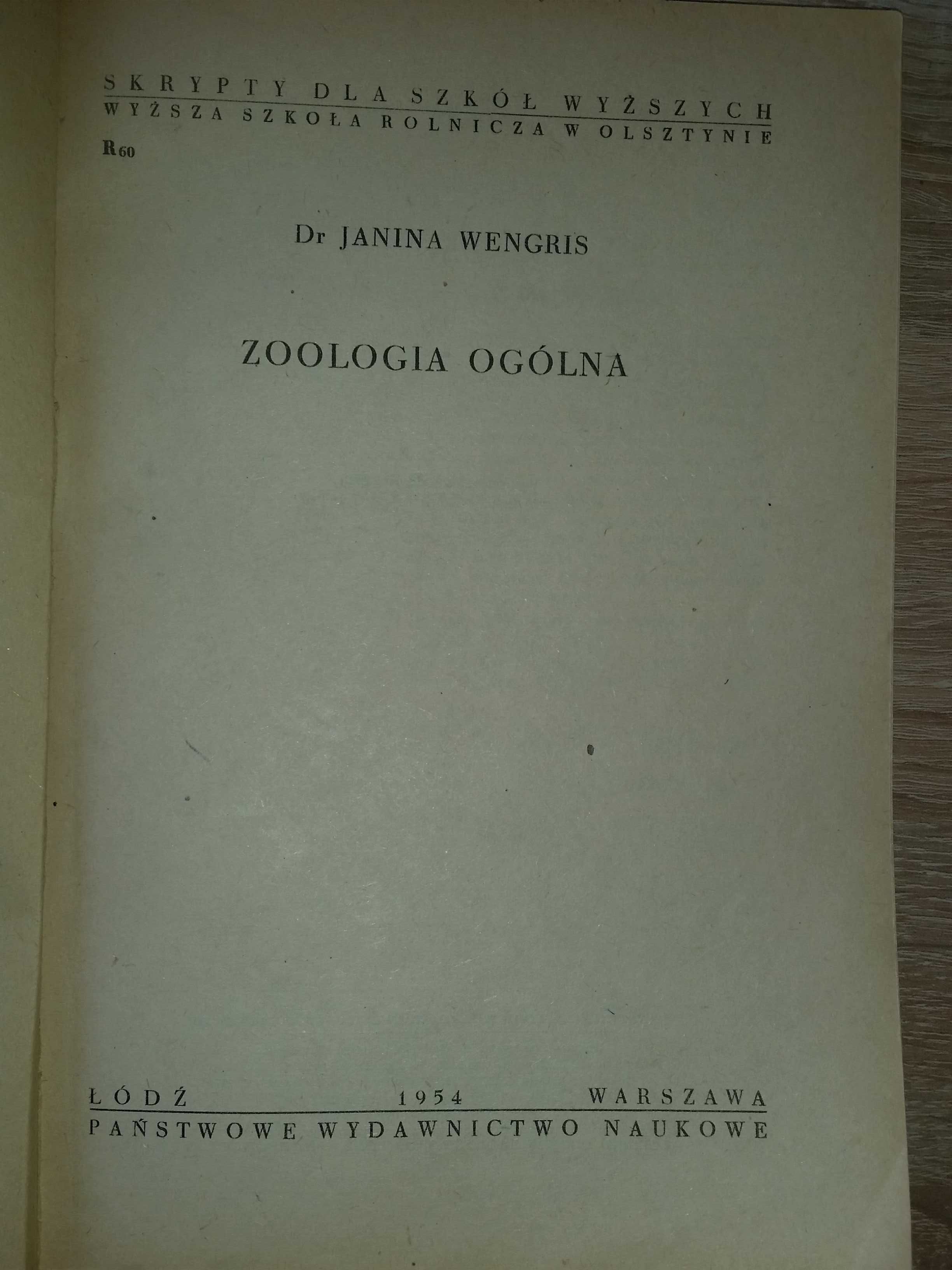 Zoologia ogólna skrypt 1954 Janina Wengris unikat antyk