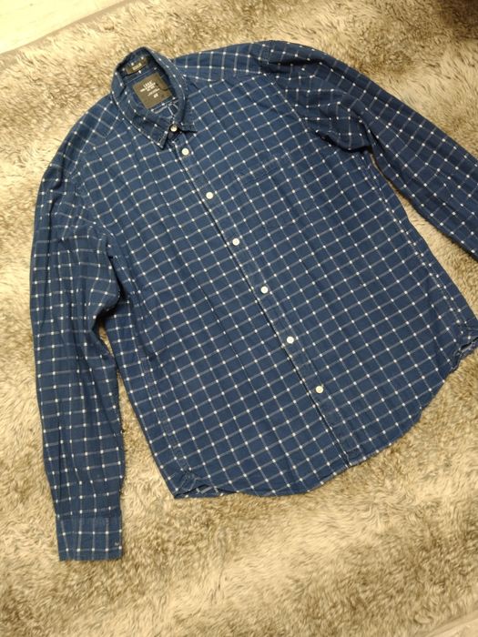 Koszula granatowa w białą kratkę kratę h&M L/XL