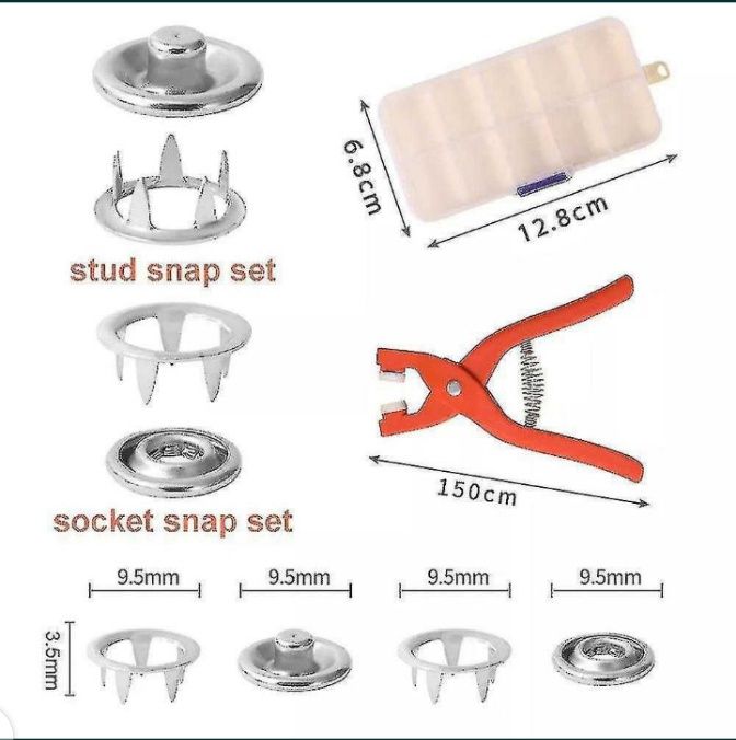 Набор для установки кнопок 50 шт(9,5мм)+Плоскогубцы,Органайзер