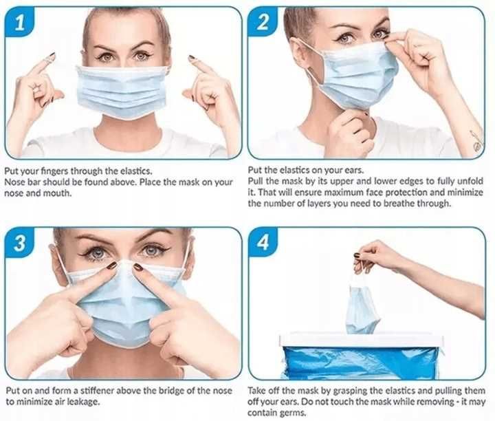 Maseczka Higieniczna Trójwarstwowa Niebieska - 100 Szt.