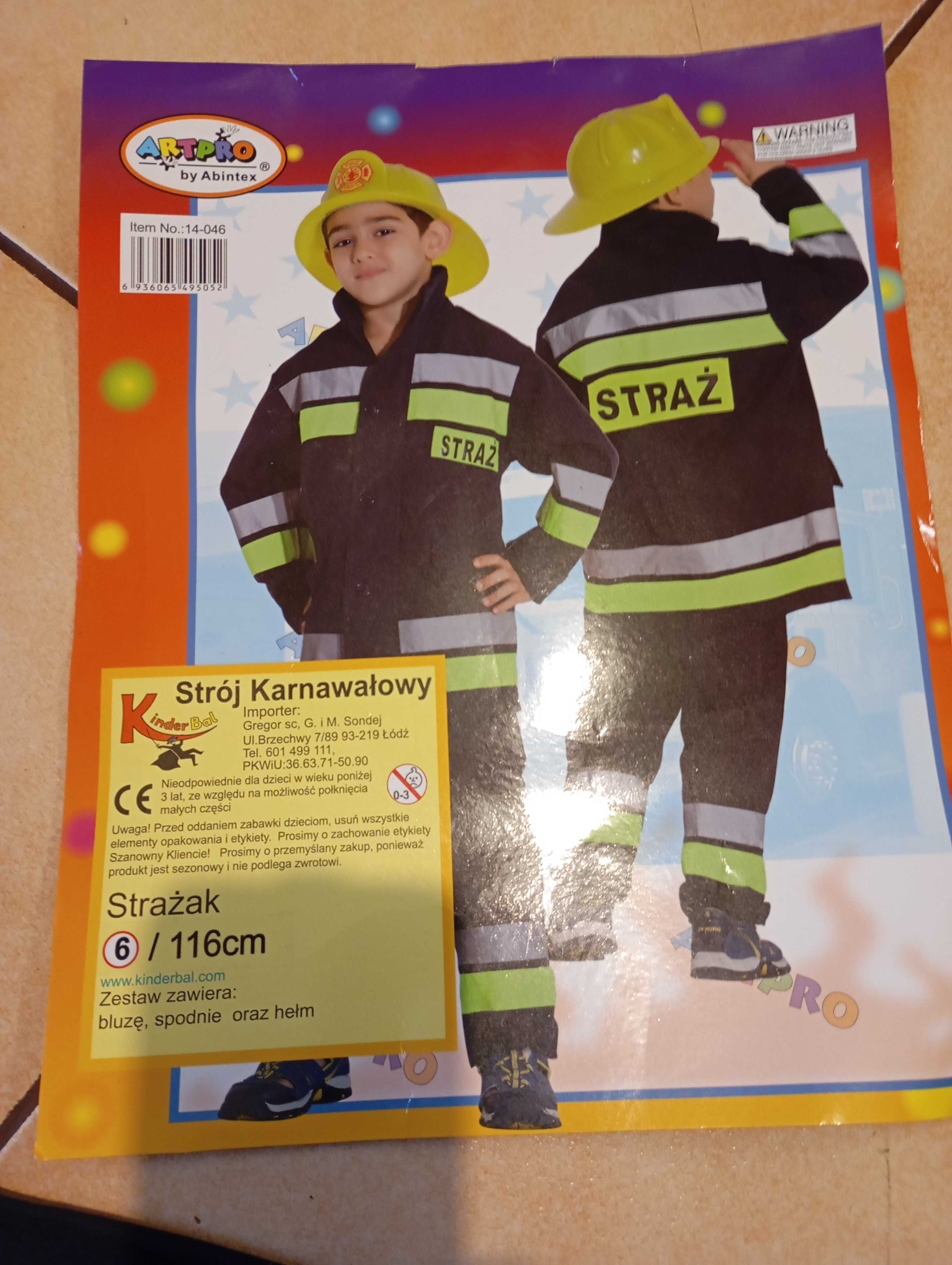 Strój strażaka, rozm. 116 + kask i pokrowiec