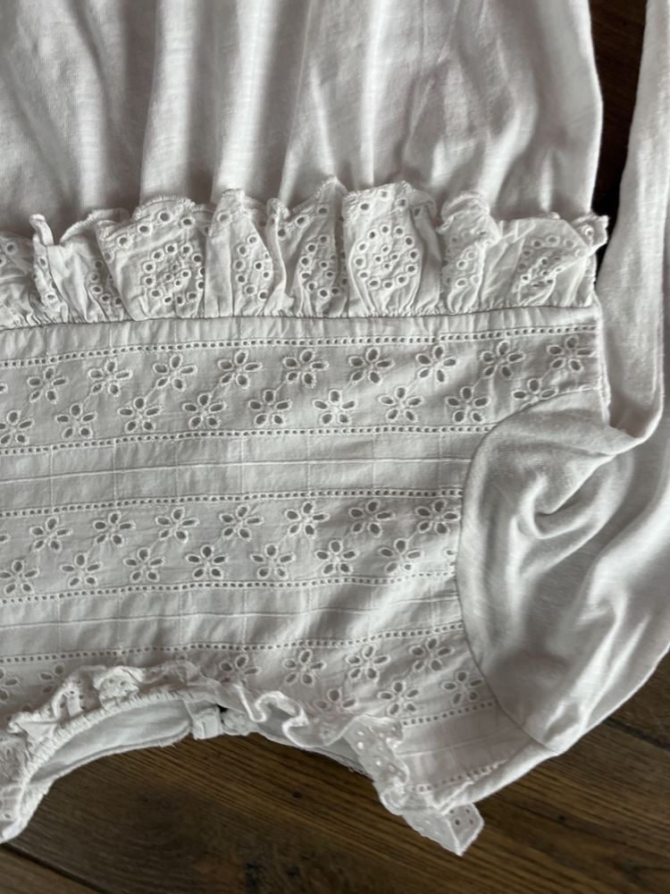 116 dunnes stores koszulka biała długi rekaw koronka kołnierzyk