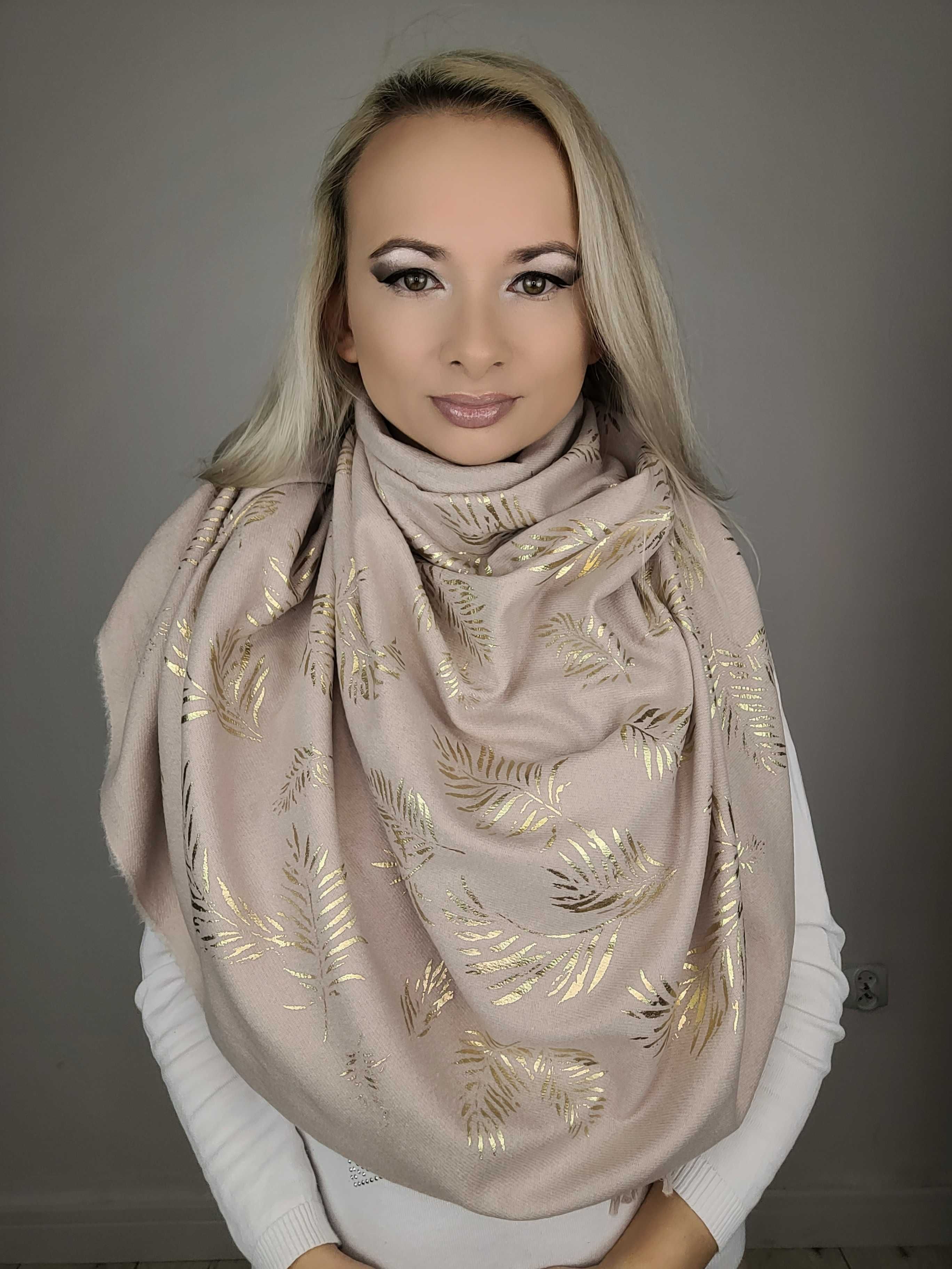 NOWY 4 KOLORY szalik damski chusta ze złotym zdobieniem