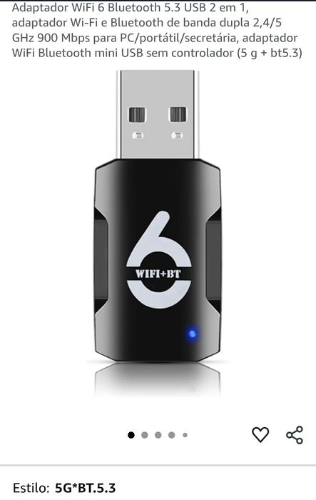 Adaptador WiFi + Bluetooth 2 em 1