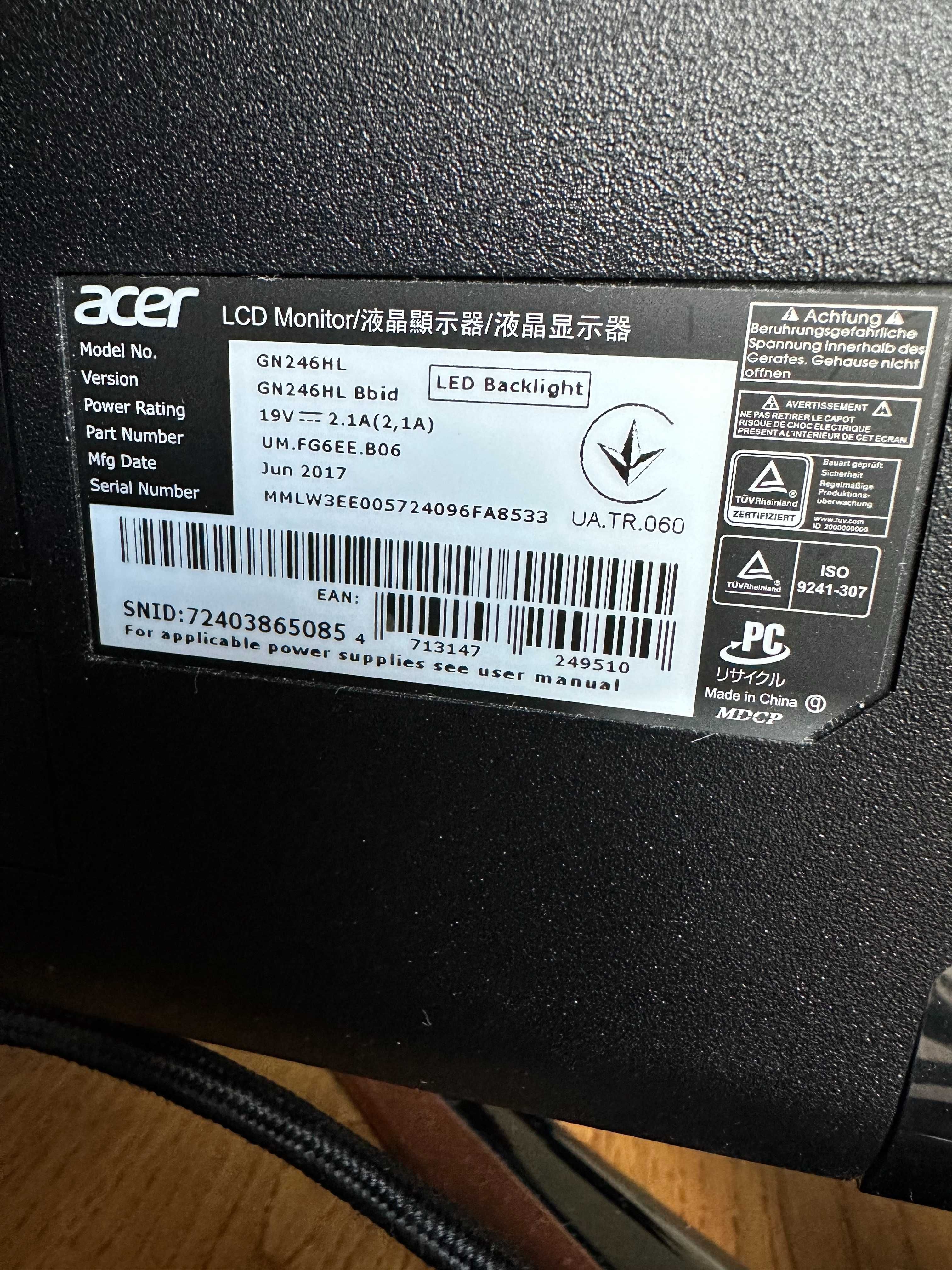 Monitor Acer GN246HL - 24 Cale, 144Hz, 1ms - Idealny do Gier!