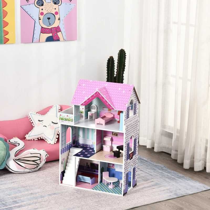 Casa de bonecas 3 andares com Pátio (inclui Mobília e acessórios)