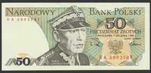 Polska 50 złotych 1988 - Karol Świerczewski - KA - stan bankowy UNC