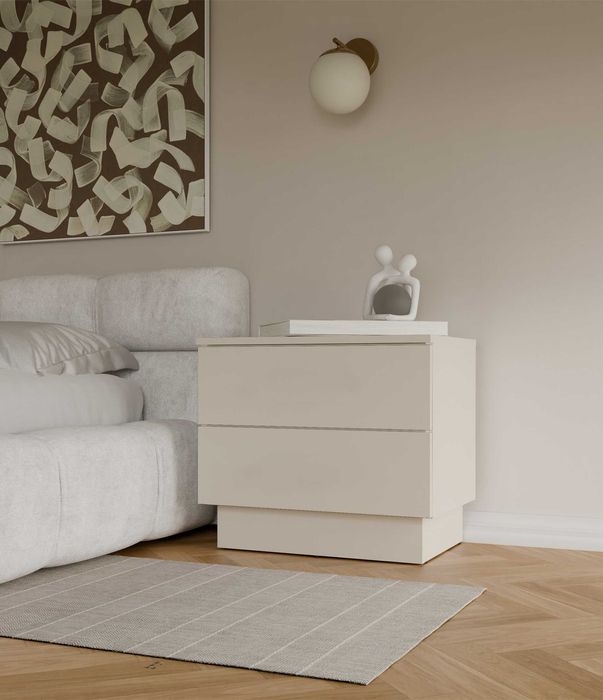 Szafka Nocna AMBER 2S Stolik Nocny 2 Szuflady Do Sypialni KASZMIR Beż