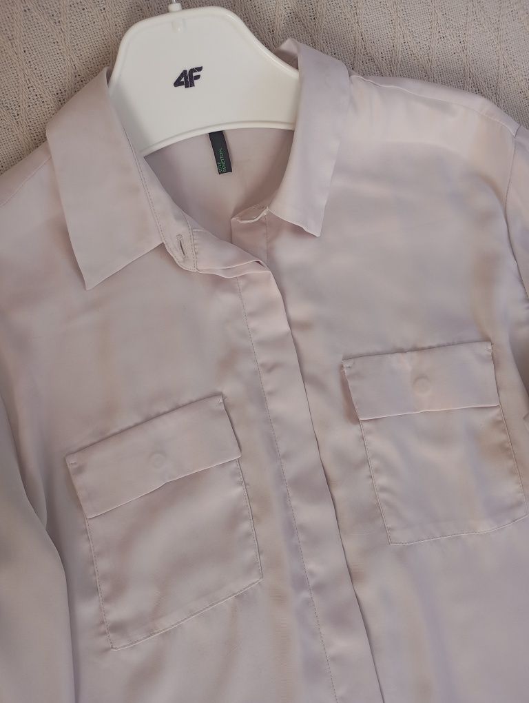 BENETTON M-L pudrowo-różowa liliowa bluzka koszula do biura