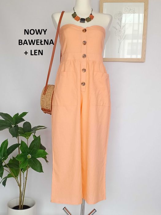 Nowy pomarańczowy kombinezon długi do kostek bawełna len ASOS 42 XL