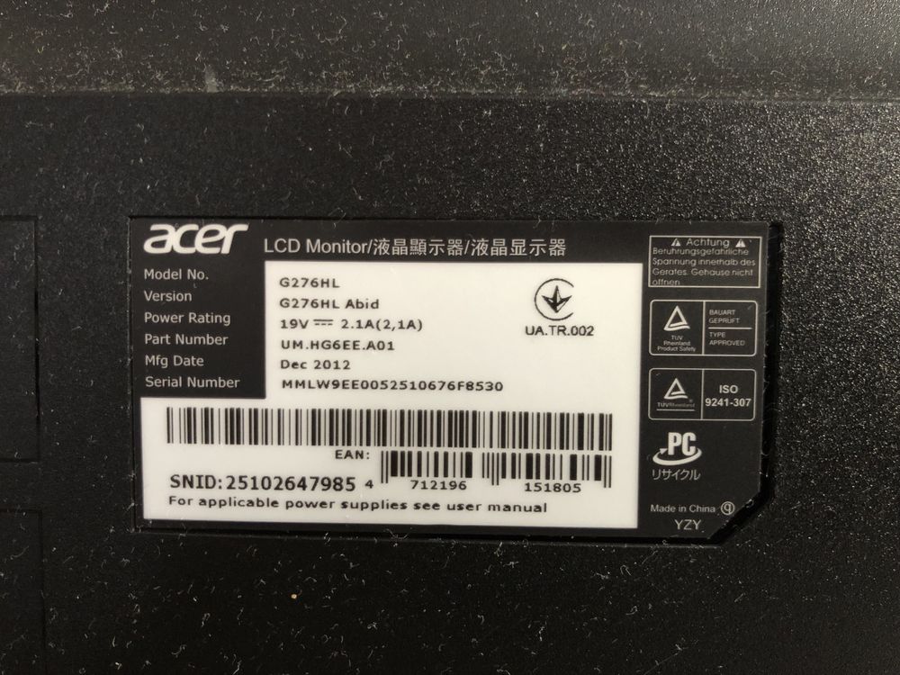 Монітор Acer G276HL Full HD