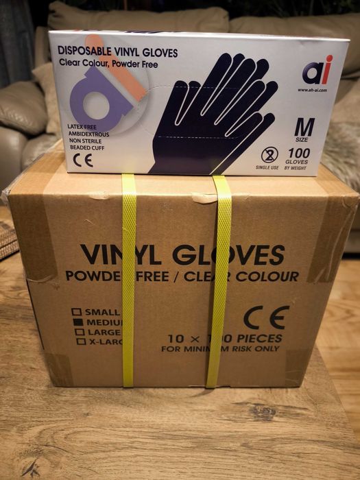 Rękawiczki jednorazowe, winylowe rozmiar M; 10 paczek x 100 szt