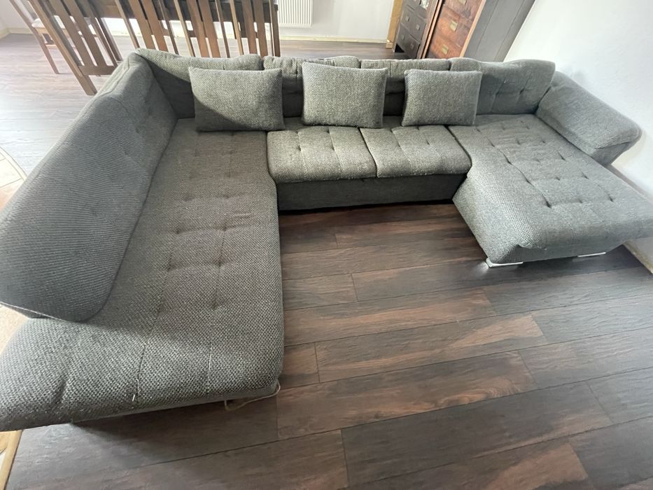 Sofa, kanapa rozkładana szara 3 częściowa.