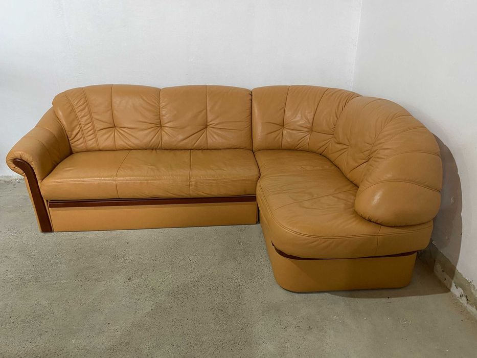 Шкіряний кутовий розкладний диван з натуральноі шкіри