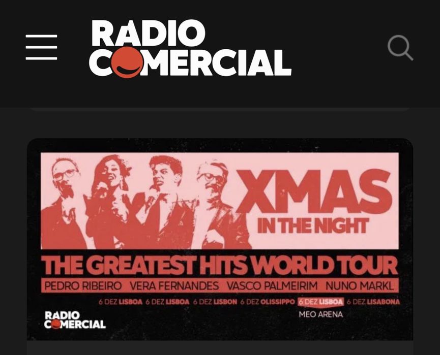 4 bilhetes plateia Vip - Radio Comercial