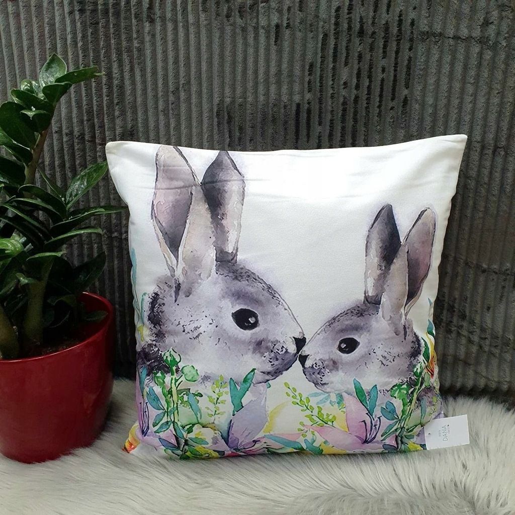 Poszewka świąteczna kolorowa 45x45 króliki wielkanocne kwiaty