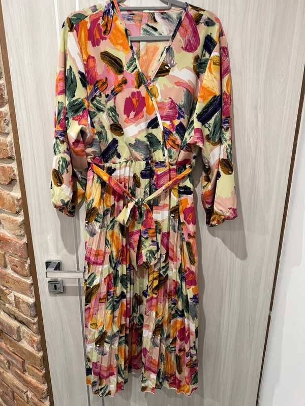 Sukienka długa maxi plisowana kolorowa kwiaty 3D 48/50 Butik