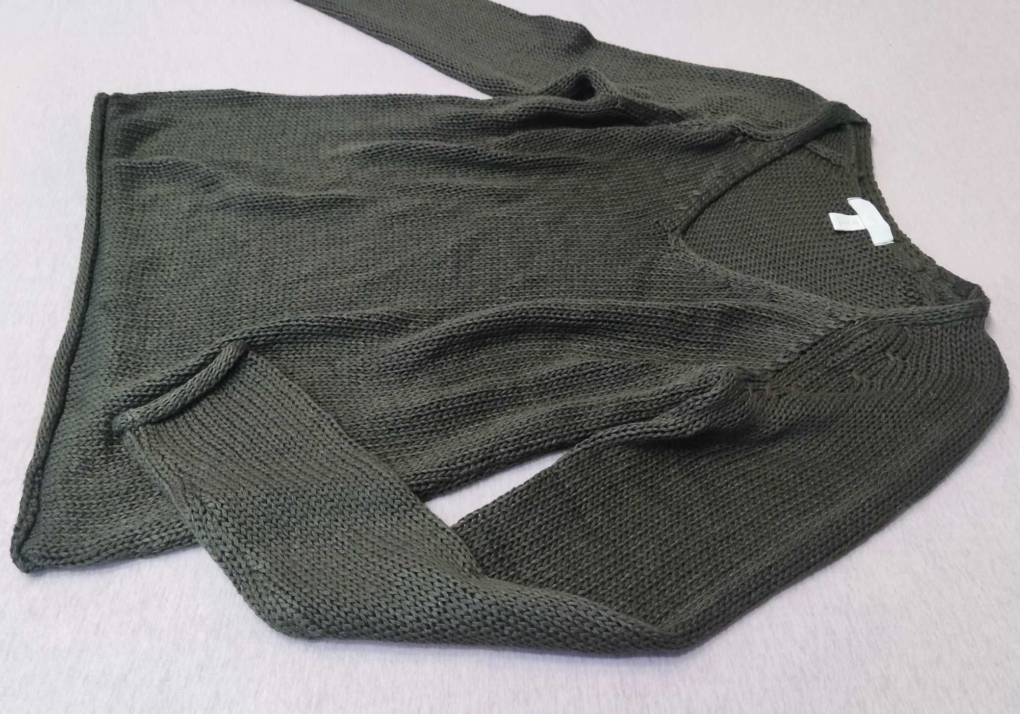 H&M Super Sweter XS pulower khaki zielony oliwkowy długi rękaw 34