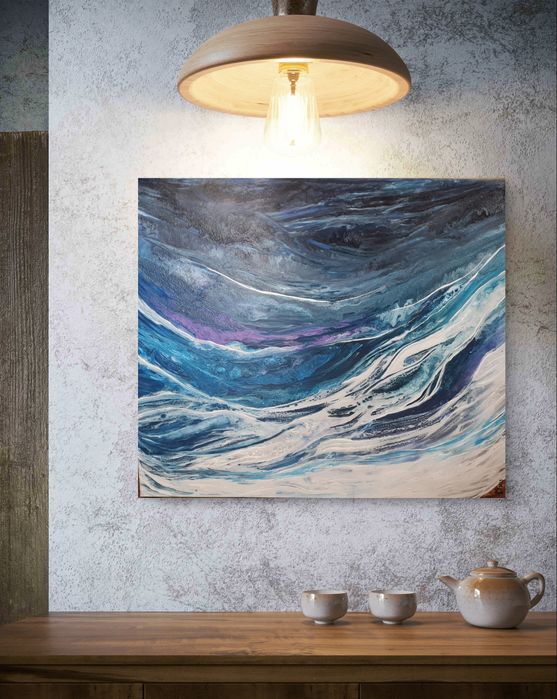 Duży obraz ręcznie malowany pt. Barwy morza 120 cm x 100 cm