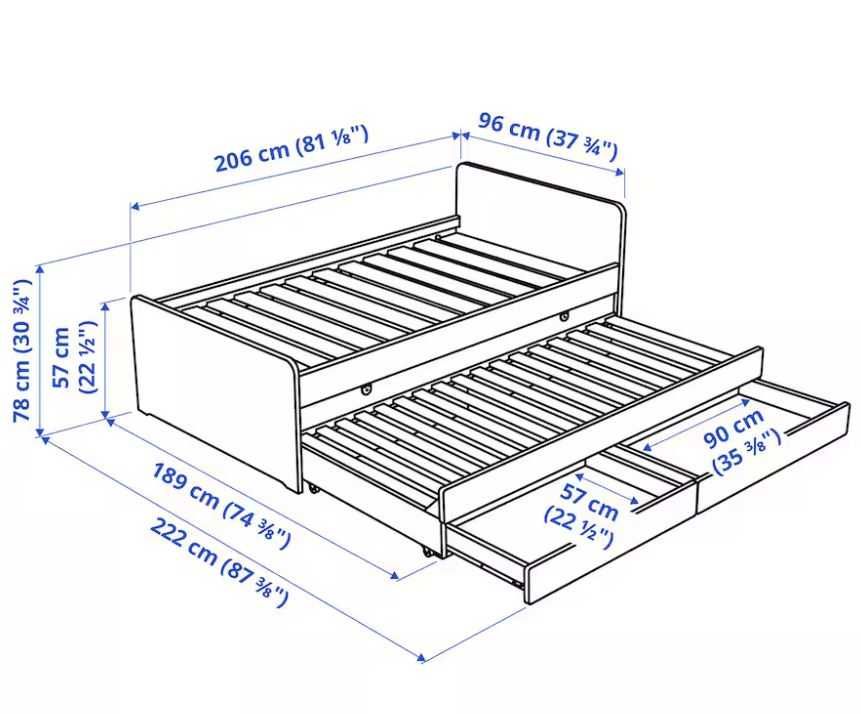 Łóżko IKEA SLAKT białe z łóżkiem dolnym i pojemnikami