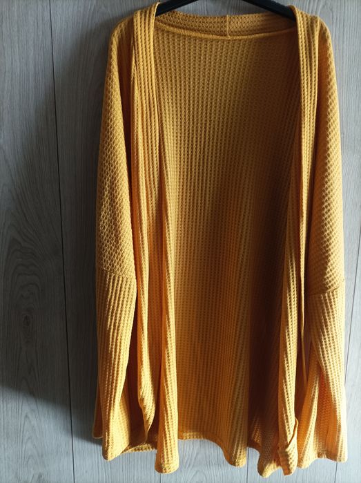 Kardigan, sweter dziergany, musztardowy, pomarańczowy, oversize, uniwe