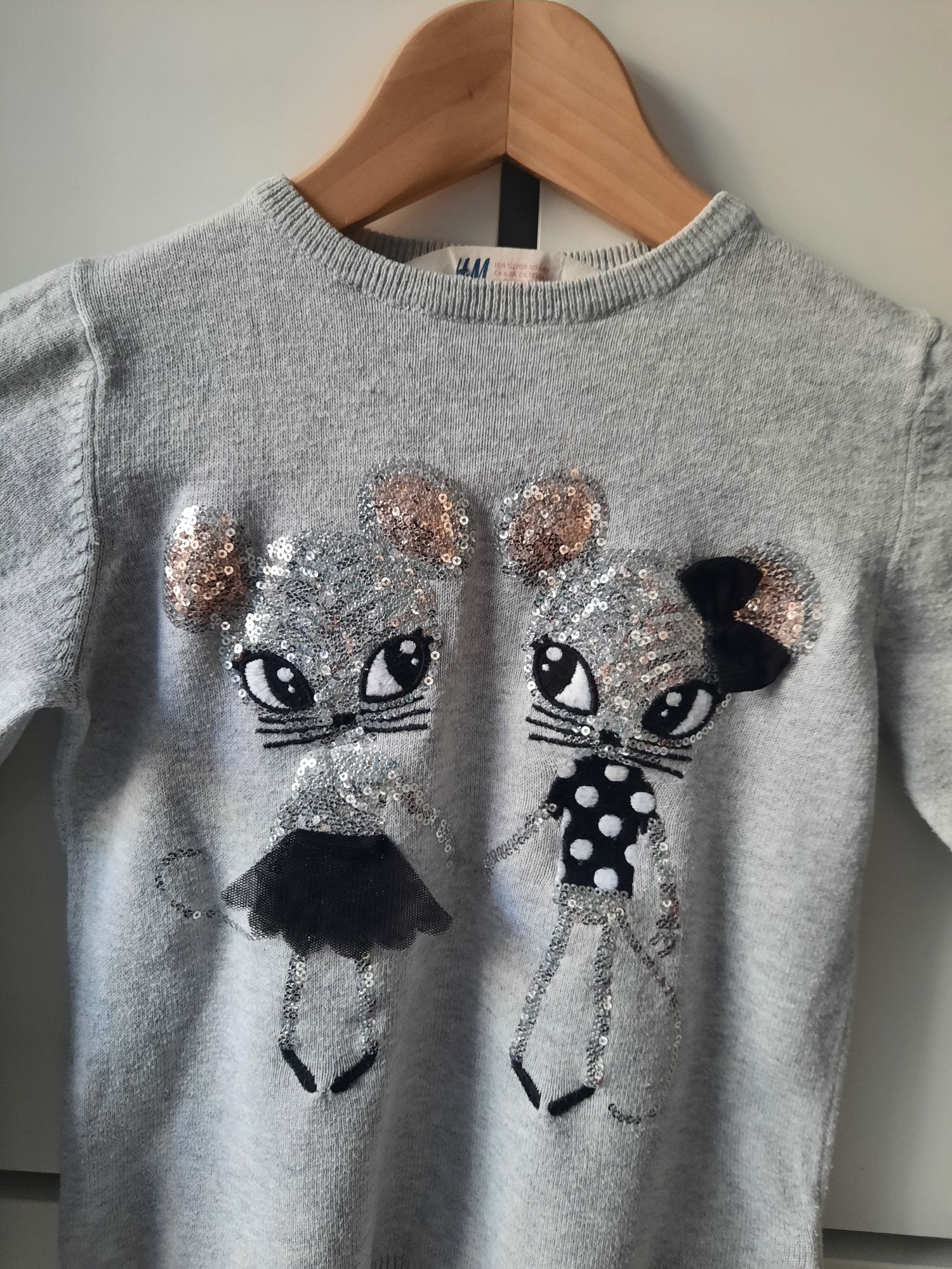 Sweterek dla dziewczynki cekinowe myszki H&M r. 122/128