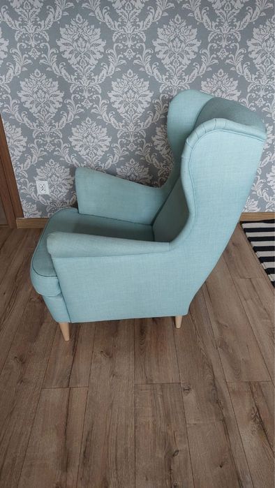 STRANDMON Fotel/podnóżek, Kelinge niebieski