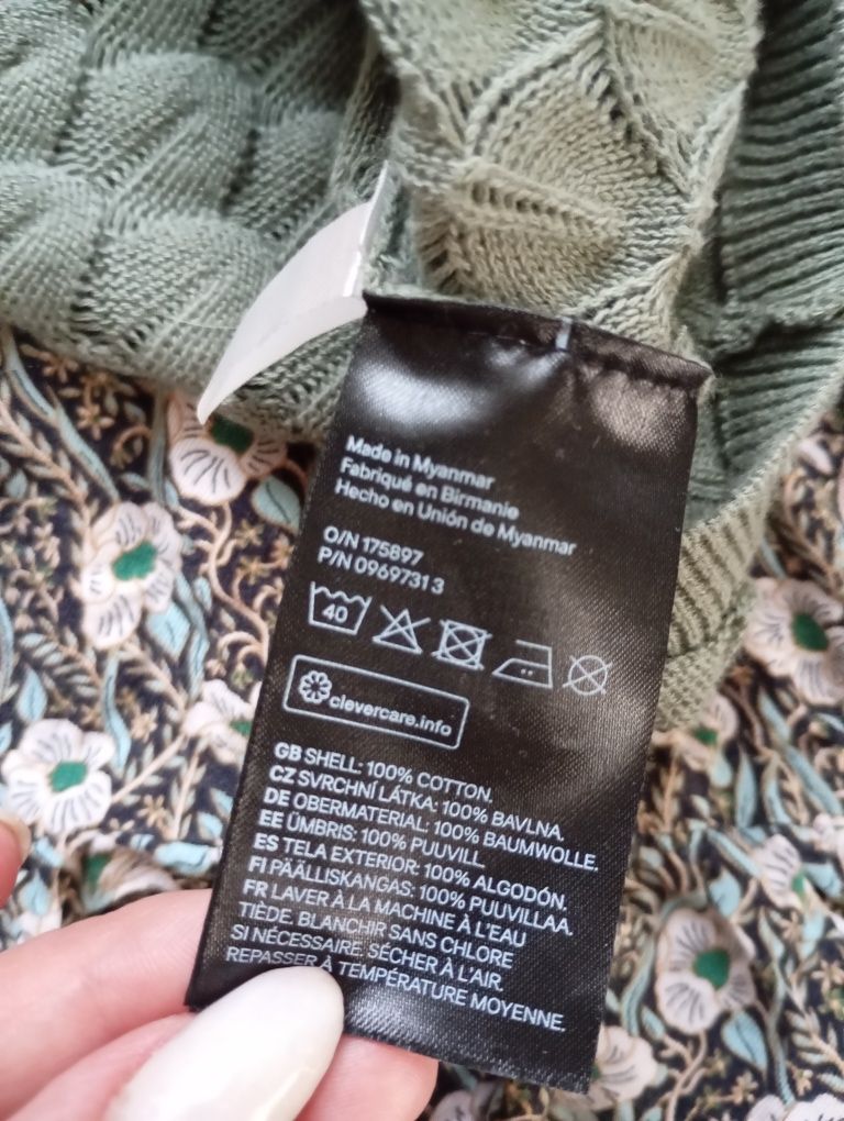 H&M r.110 ażurowy bawełniany kardigan kolor szałwiowa zieleń